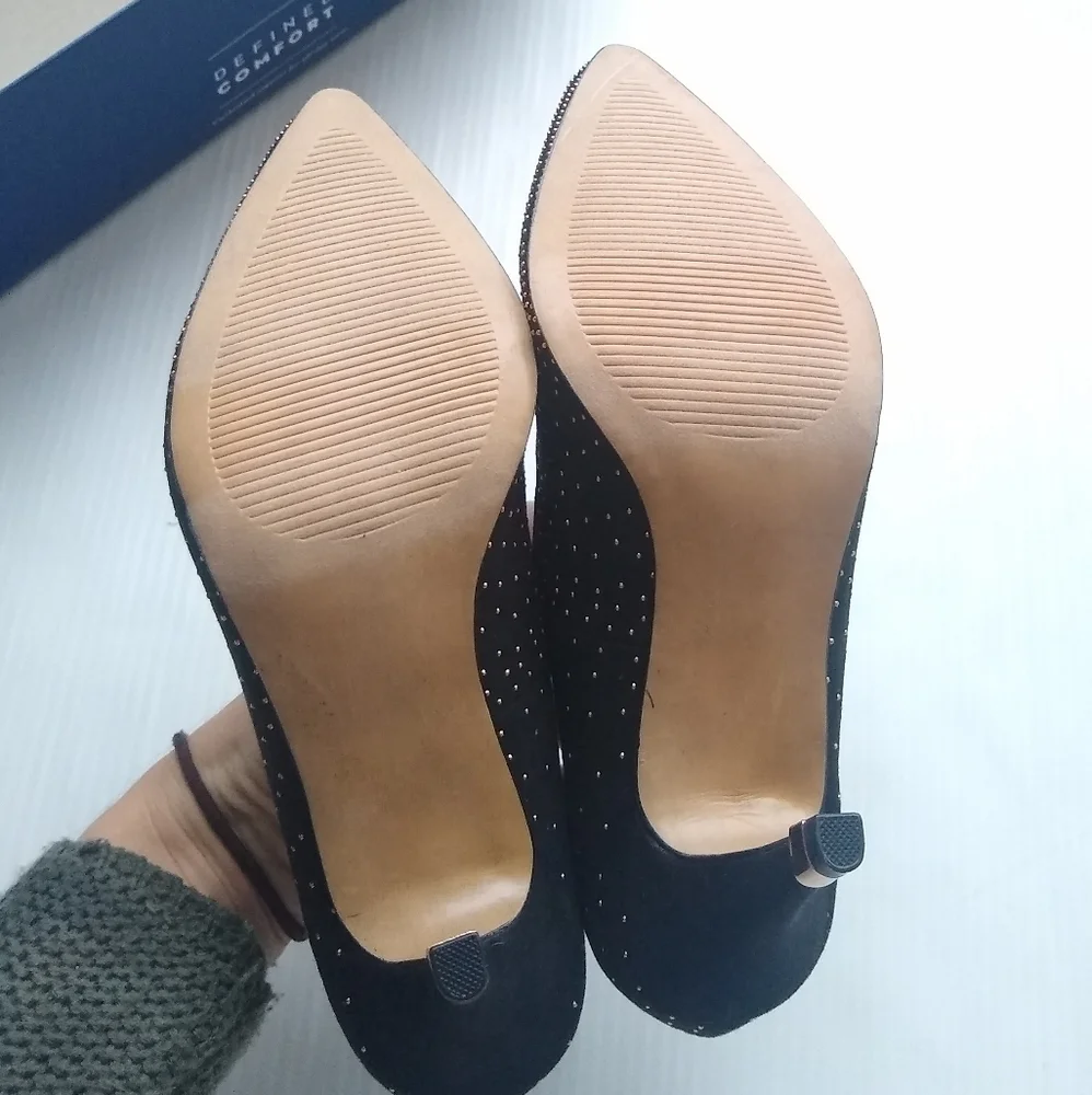 APT 9 Hourhand black gold studded embellished pumps